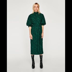 Zara green fringe button shoulder dress. NWT. L.